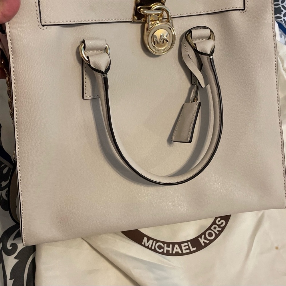 Michael Kors Cream Saffiano Tote with Gold Lock